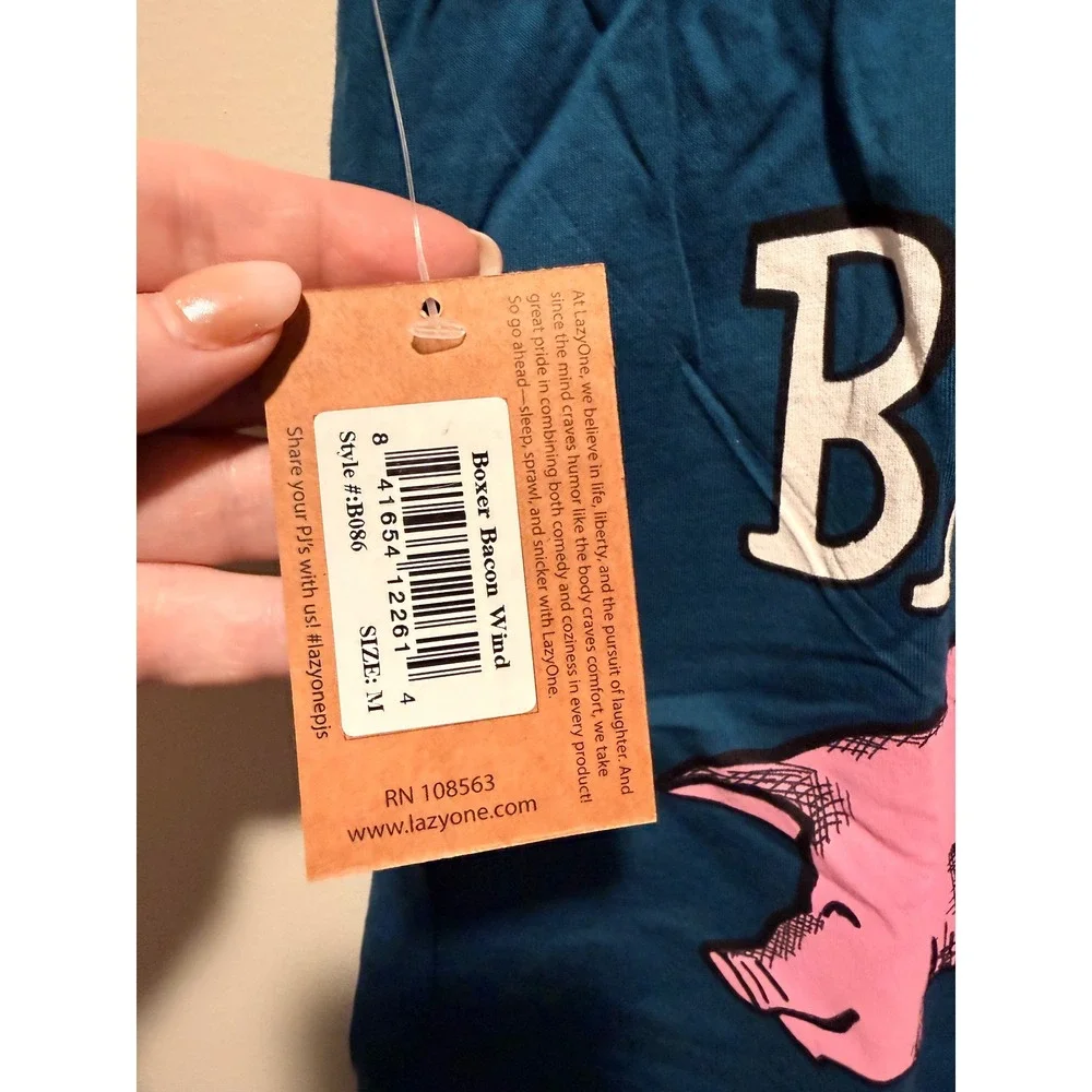 Lazy One Boxer Bacon Wind Teal Men's Medium Cotton Sleepwear Loungewear - Picture 4 of 7